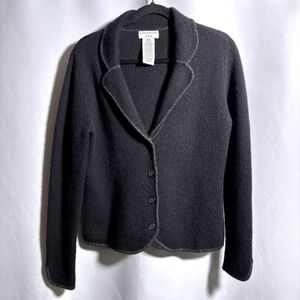Womens Black Lambswool Angora Blend Button Cardigan Sweater Blazer Jacket M Glam